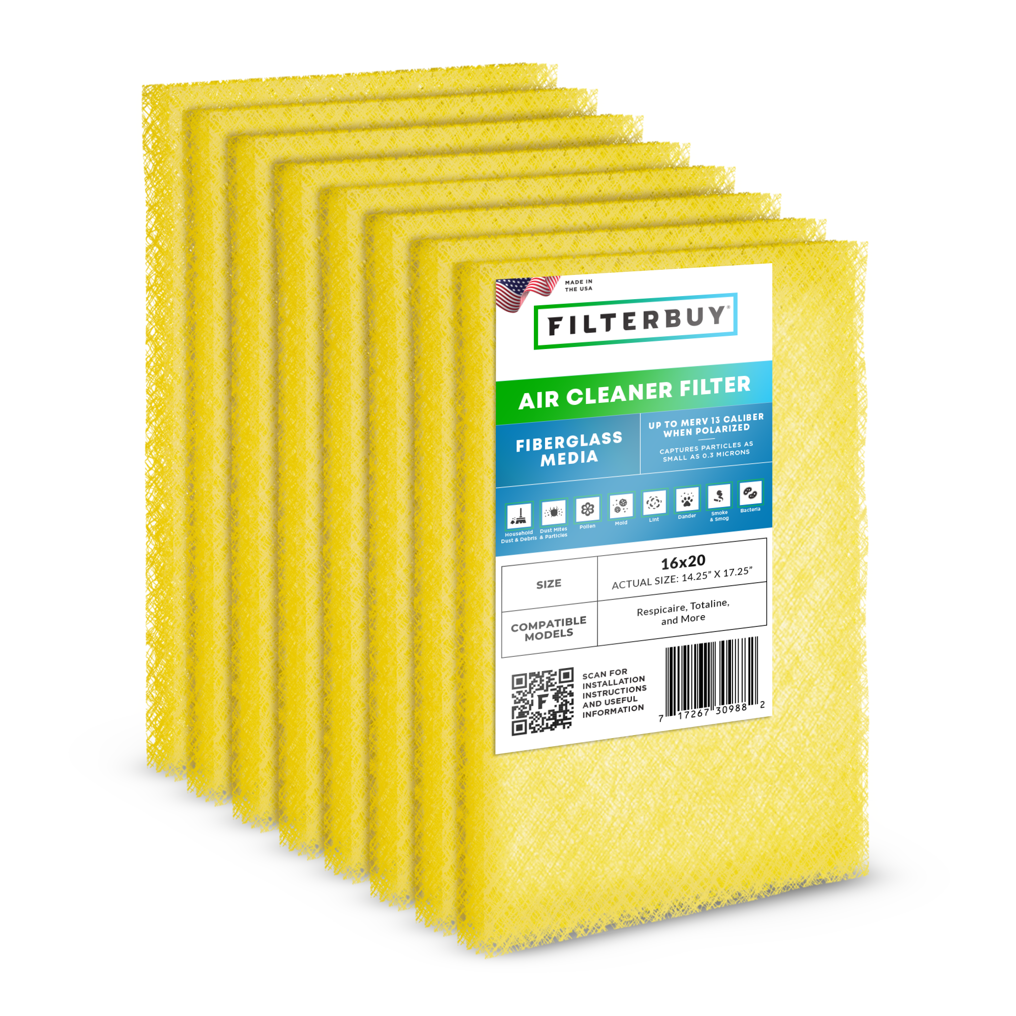 16x20 Air Cleaner Replacement Pads MERV 13 (4-Pack)