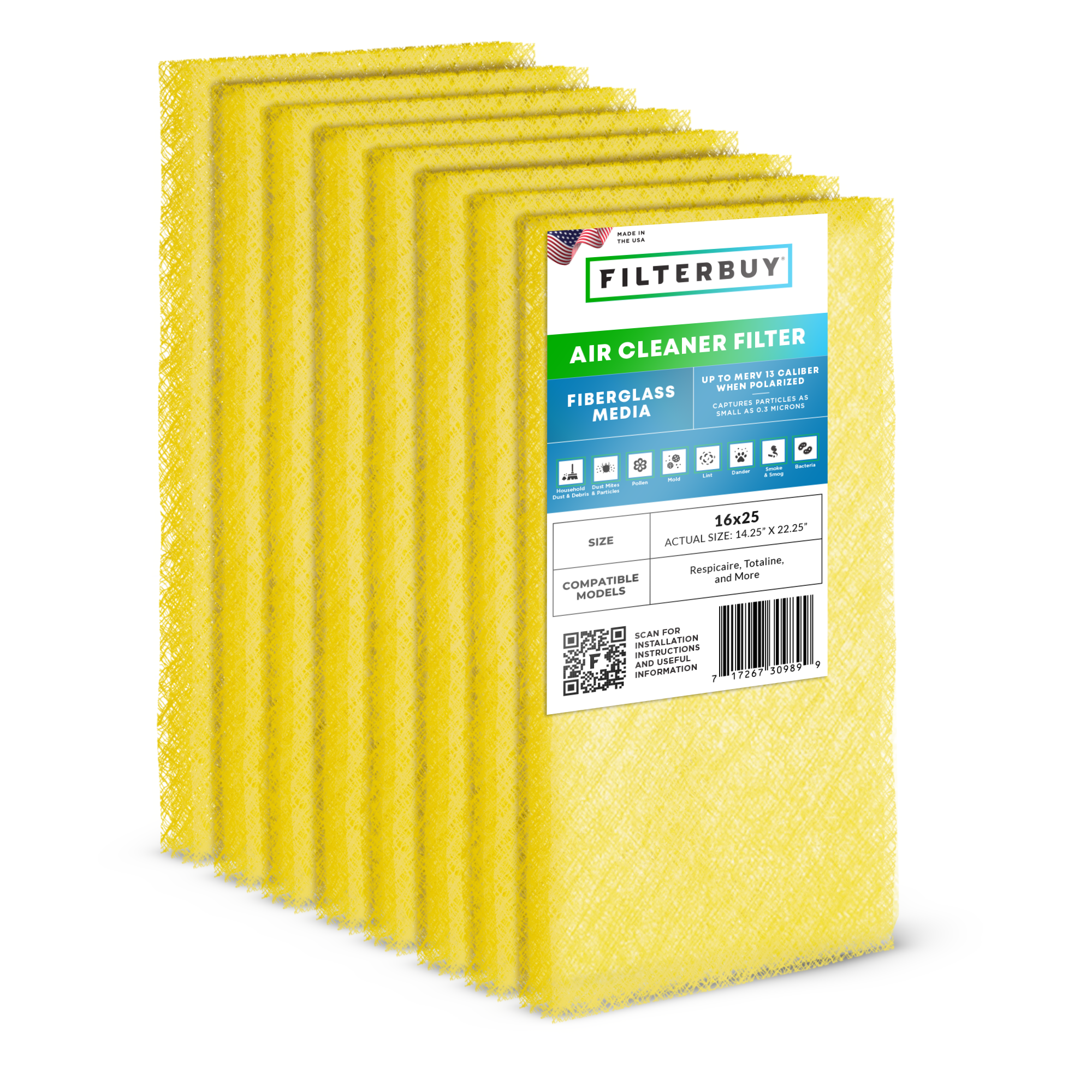 16x25 Air Cleaner Replacement Pads MERV 13 (4-Pack)