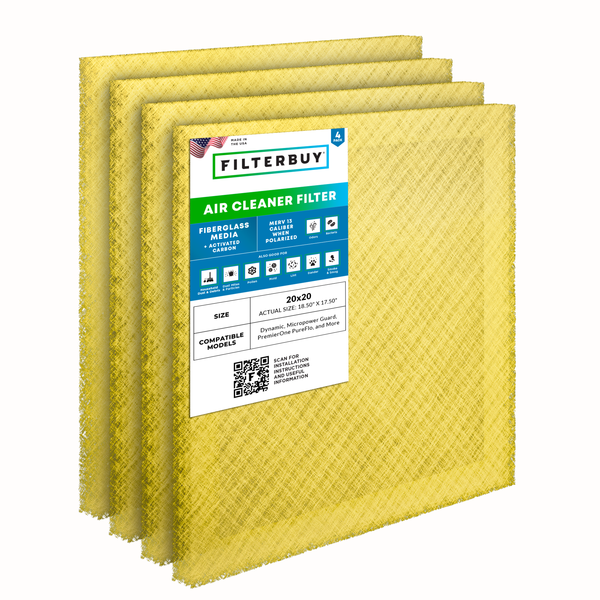 20x20 Carbon Air Cleaner Replacement Pads MERV 13 (4-Pack)