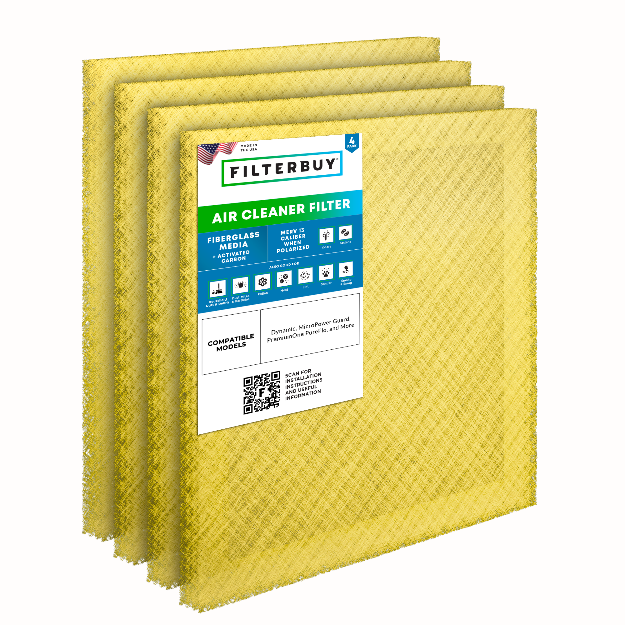 25x25 Carbon Air Cleaner Replacement Pads MERV 13 (4-Pack)